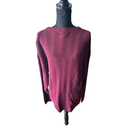 Chaps Ralph Lauren Maroon Crewneck Sweater – Herringbone Knit & Crest Logo - Picture 7 of 7